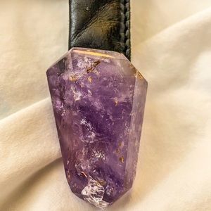 Monies Unique Necklace Amethyst and Black Leather New